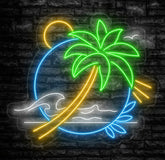Palm Tree & Wave Neon Wall Art - Custom LED Sign for Kids Room Bedroom Game Room Decor Tropical Neon Light for Wall