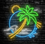 Palm Tree & Wave Neon Wall Art - Custom LED Sign for Kids Room Bedroom Game Room Decor Tropical Neon Light for Wall