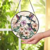 Pastel Hummingbirds and Flowers Stained Glass Suncatcher Soft Floral Window Hanging Romantic Garden Decor Gift for Bird