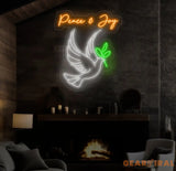 Peace And Joy Neon Sign Dove Led Sign Dove Bird Neon Light Peace & Joy Dove Led Light Quote Room Wall Art Dove Bird