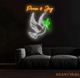 Peace And Joy Neon Sign Dove Led Sign Dove Bird Neon Light Peace & Joy Dove Led Light Quote Room Wall Art Dove Bird