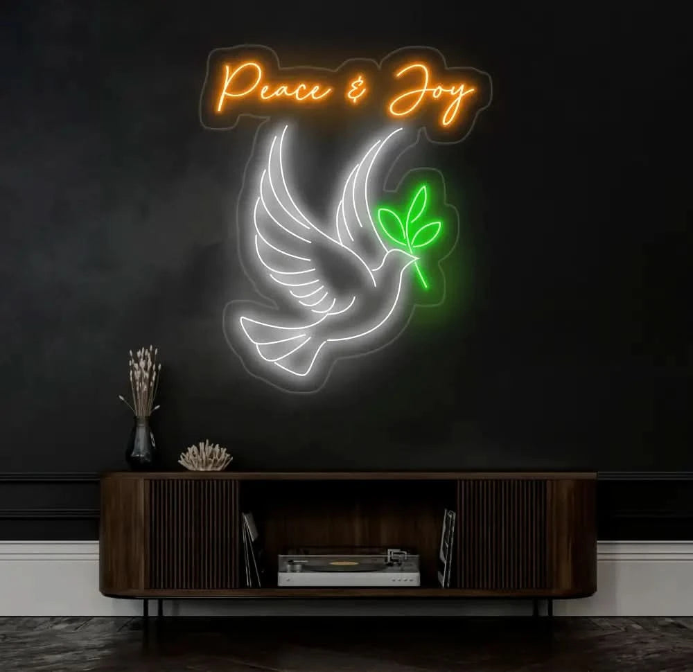 Peace And Joy Neon Sign Dove Led Sign Dove Bird Neon Light Peace & Joy Dove Led Light Quote Room Wall Art Dove Bird
