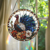 Peacock Stained Glass Suncatcher Colorful Floral Window Panel Elegant Bird Window Hanging Nature-Inspired Glass Art for