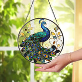 Peacock Stained Glass Suncatcher Elegant Blue and Green Bird Window Hanging Ornate Glass Art Decor Gift for Bird Lovers