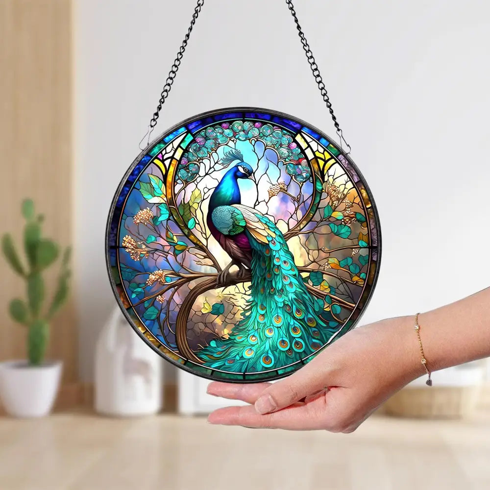 Peacock Stained Glass SunCatcher Peacock Window Hanging Gift Bird Lover Decor Peacock Ornament Garden Decor Mother’s