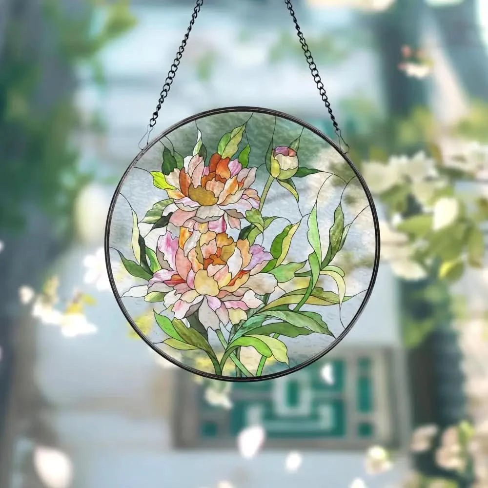 Peony Glass Suncatcher Birth Flower Stained Glass Suncatcher Flower Window Hanging Birth Flower Birthday Gift Mother’s