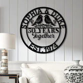 Personalized 50th Wedding Anniversary Lovebirds Metal Sign - Custom Wall Art Gift for Parents Husband and Wife