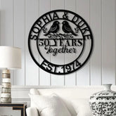 Personalized 50th Wedding Anniversary Lovebirds Metal Sign - Custom Wall Art Gift for Parents Husband and Wife
