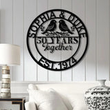 Personalized 50th Wedding Anniversary Lovebirds Metal Sign - Custom Wall Art Gift for Parents Husband and Wife