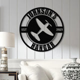 Personalized Airplane Hangar Sign - Custom Pilot Name Sign - Aviation Lover Decor - Man Cave Wall Art - Airplane Sign