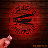 Personalized Airplane Hangar Sign with Led Lights - Custom Pilot Name Sign - Aviation Lover Decor - Man Cave Wall Art