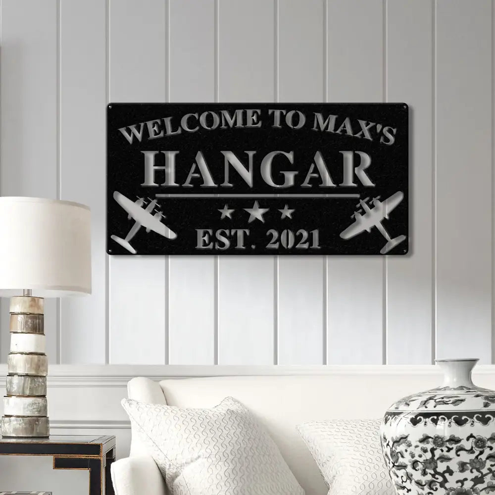 Personalized Airplane Hangar Sign with Led Lights - Custom Pilot Name Sign - Aviation Lover Decor - Man Cave Wall Art