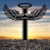 Personalized Angel Wings Metal Cross Memorial Stake In Memory Cross Grave Marker Custom Cross Stake Sympathy Gift