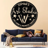 Personalized Art Studio Sign Custom Painting Metal Wall Art Artist Name Sign Art Teacher Gift Artist Tools Decor