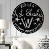 Personalized Art Studio Sign Custom Painting Metal Wall Art Artist Name Sign Art Teacher Gift Artist Tools Decor