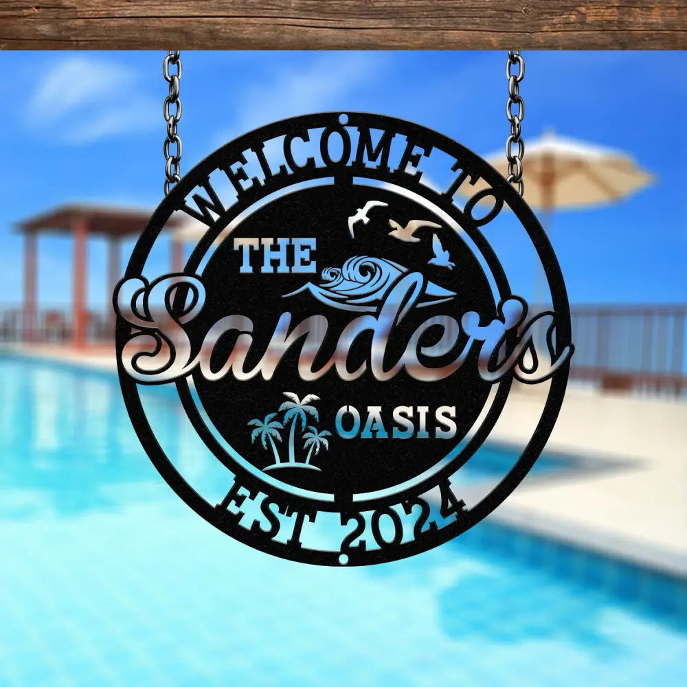 Personalized Backyard Pool Metal Sign LED Outdoor Wall Decor Pool Signs for Outdoor Personalized Custom Backyard Oasis