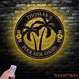 Personalized Backyard Pool Metal Sign LED Outdoor Wall Decor Pool Signs for Outdoor Oasis Sign Patio Decor - Gearviral