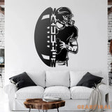 Personalized Ball American Football Metal Wall Art LED Light - Custom Player Name Sign Home Decor - Ideal for Home