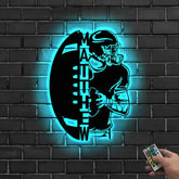Personalized Ball American Football Metal Wall Art LED Light - Custom Player Name Sign Home Decor - Ideal for Home