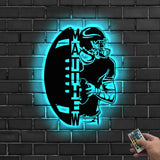 Personalized Ball American Football Metal Wall Art LED Light - Custom Player Name Sign Home Decor - Ideal for Home