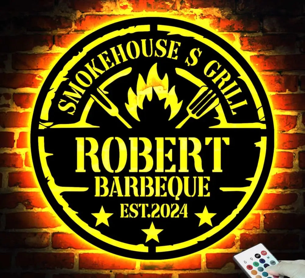 Personalized Barbecue Metal Wall Art LED - Barbecue Wall Art Decor - Custom Grill Sign - Barbecue Sign for Outdoor