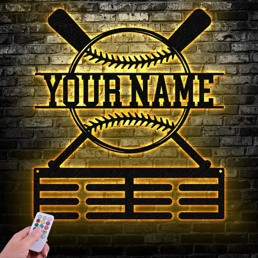 Personalized Baseball Award Medal Holder,Custom Baseball Player Name Medal Hanger,12 Rungs for Medals & Ribbons