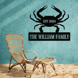 Personalized Beach Crab Sign Coastal Decor Nautical Wall Art Ocean and Sea Animal Decor Custom Metal Sign Personalized