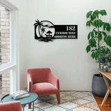 Personalized Beach Scene Palm Tree LED Metal - Address Sign House Number Hanging Address - Personalize Family Name Sign