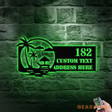 Personalized Beach Scene Palm Tree LED Metal - Address Sign House Number Hanging Address - Personalize Family Name Sign