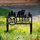Personalized Bear Address Yard Stake Bear Address Sign Custom Family Name Sign House Number Plaque Yard Address sign
