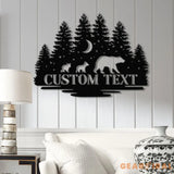 Personalized Bear Cabin Metal Sign with LED Light – Rustic Bear Decor for Cabin or Outdoors – Custom Door Monogram &