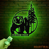 Personalized Bear Cabin Metal Sign with LED Light – Rustic Bear Decor for Cabin or Outdoors – Custom Door Monogram &