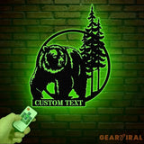 Personalized Bear Cabin Metal Sign with LED Light – Rustic Bear Decor for Cabin or Outdoors – Custom Door Monogram &