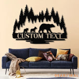 Personalized Bear Cabin Metal Sign with LED Light – Rustic Bear Decor for Cabin or Outdoors – Custom Door Monogram &