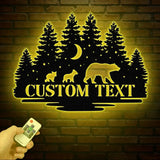 Personalized Bear Cabin Metal Sign with LED Light – Rustic Bear Decor for Cabin or Outdoors – Custom Door Monogram &