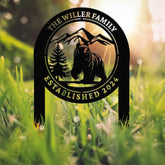 Personalized Bear In Woods Metal Sign Stake Custom Family Name Sign Last Name Signs Cabin Sign Bear Sign Gift For Dad