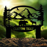 Personalized Bear In Woods Metal Sign Stake Custom Family Name Sign Last Name Signs Cabin Sign Bear Sign Gift For Dad