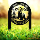 Personalized Bear In Woods Metal Sign Stake Custom Family Name Sign Last Name Signs Cabin Sign Bear Sign Gift For Dad