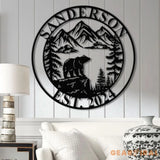 Personalized Bear On Cliff Metal Sign Mountain Decor Personalized Metal Bear Sign Cabin Decor Outdoor Bear Decor Rustic