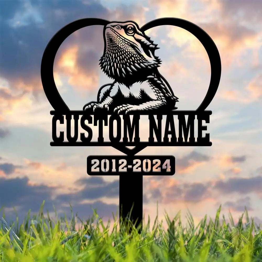 Personalized Bearded Dragon Memorial Stake - Custom Metal Sympathy Sign Pet Grave Marker Bearded Dragon Loss