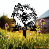 Personalized Bee Garden Stake Sign Metal Yard Sign with Stakes Garden Bee Decor Gardening Gift Metal Garden Decor