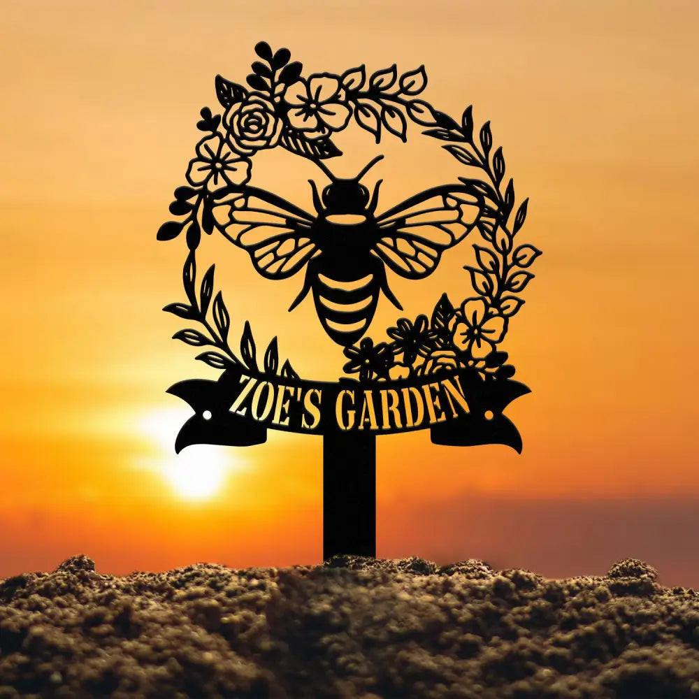 Personalized Bee Garden Stake Sign Metal Yard Sign with Stakes Garden Bee Decor Gardening Gift Metal Garden Decor