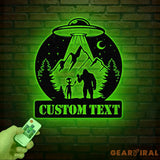 Personalized Bigfoot Alien UFO Metal Wall Art LED Light Custom Sasquatch Name Sign Unique UFO Decor Alien Lover Gift