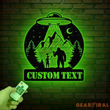 Personalized Bigfoot Alien UFO Metal Wall Art LED Light Custom Sasquatch Name Sign Unique UFO Decor Alien Lover Gift