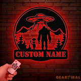 Personalized Bigfoot Alien UFO Metal Wall Art LED Light Custom Sasquatch Name Sign Unique UFO Decor Alien Lover Gift