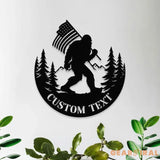Personalized Bigfoot Sasquatch With US Flag Metal Address Sign | Custom Hanging Address Plaque | Yard Sign Outdoor Sign