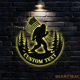 Personalized Bigfoot Sasquatch With US Flag Metal Address Sign | Custom Hanging Address Plaque | Yard Sign Outdoor Sign