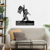 Personalized Bigfoot Sasquatch With US Flag Metal Address Sign Metal Address Sign - Metal Address Sign - Address Wall