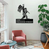 Personalized Bigfoot Sasquatch With US Flag Metal Address Sign Metal Address Sign - Metal Address Sign - Address Wall