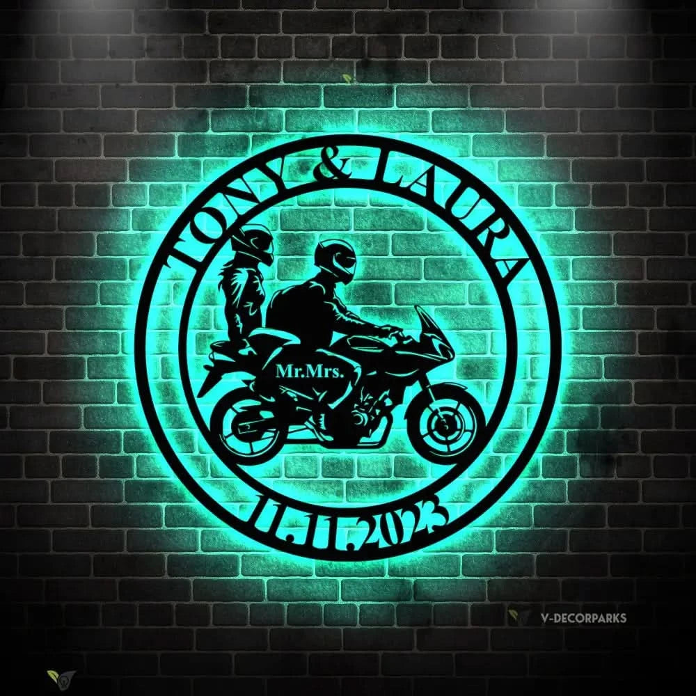 Personalized Biker Couple Metal Sign - Custom Motorcycle Rider Wall Art For Decor - Anniversary Gift - Wedding Gift
